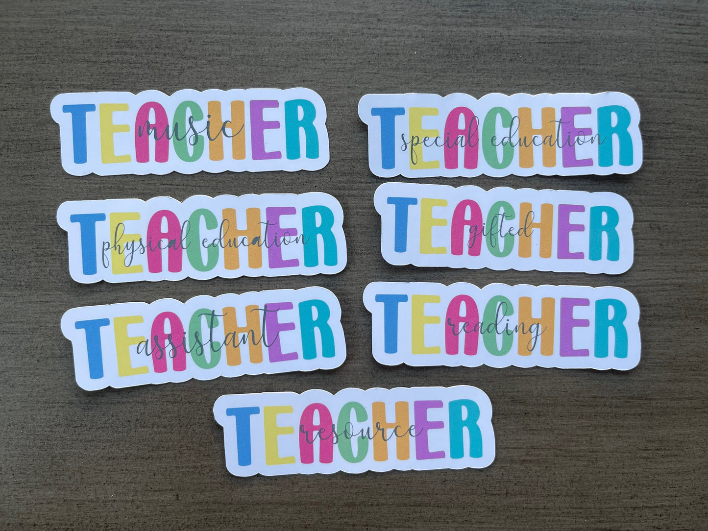 Teacher and school title stickers