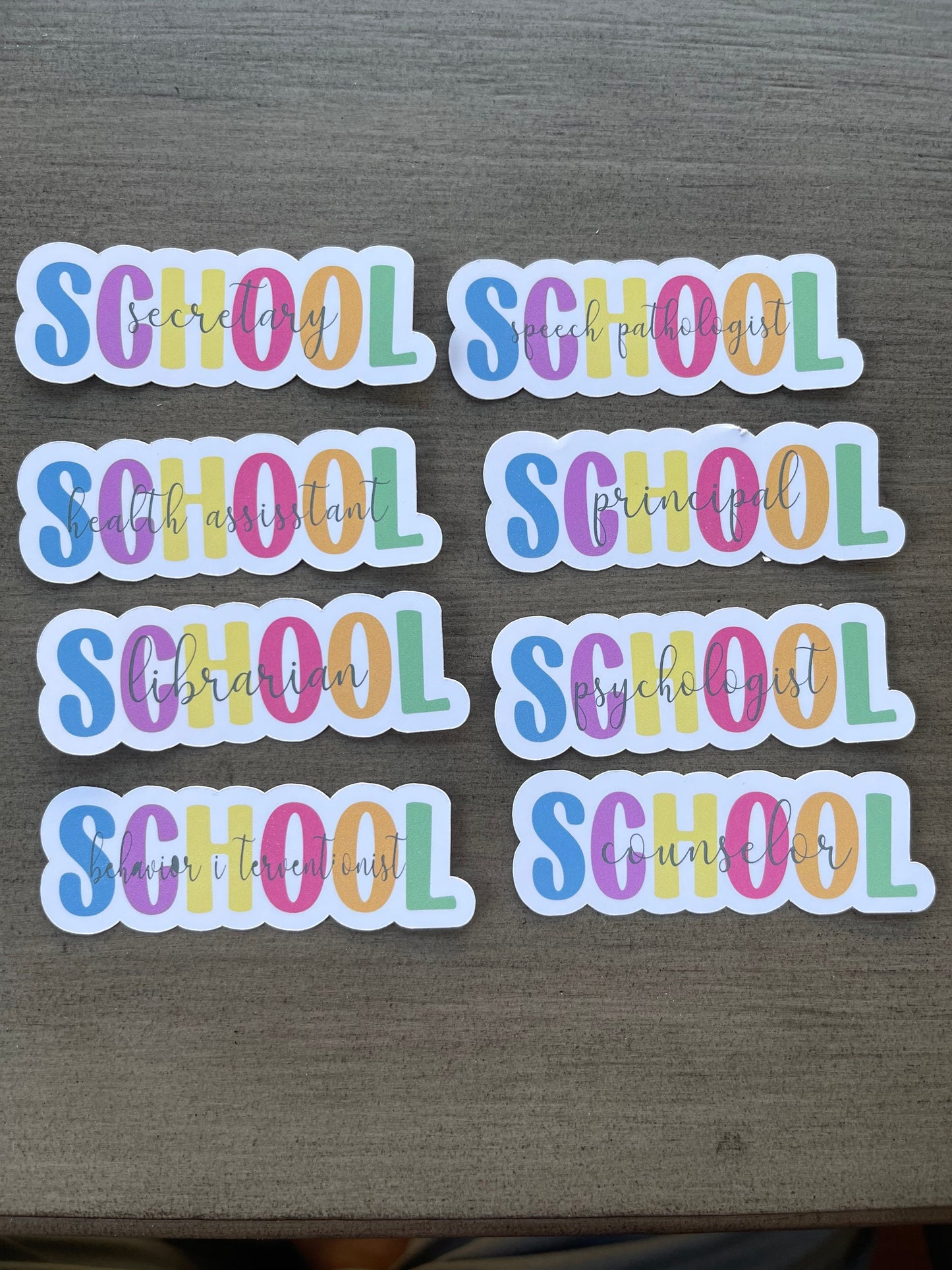 Teacher and school title stickers