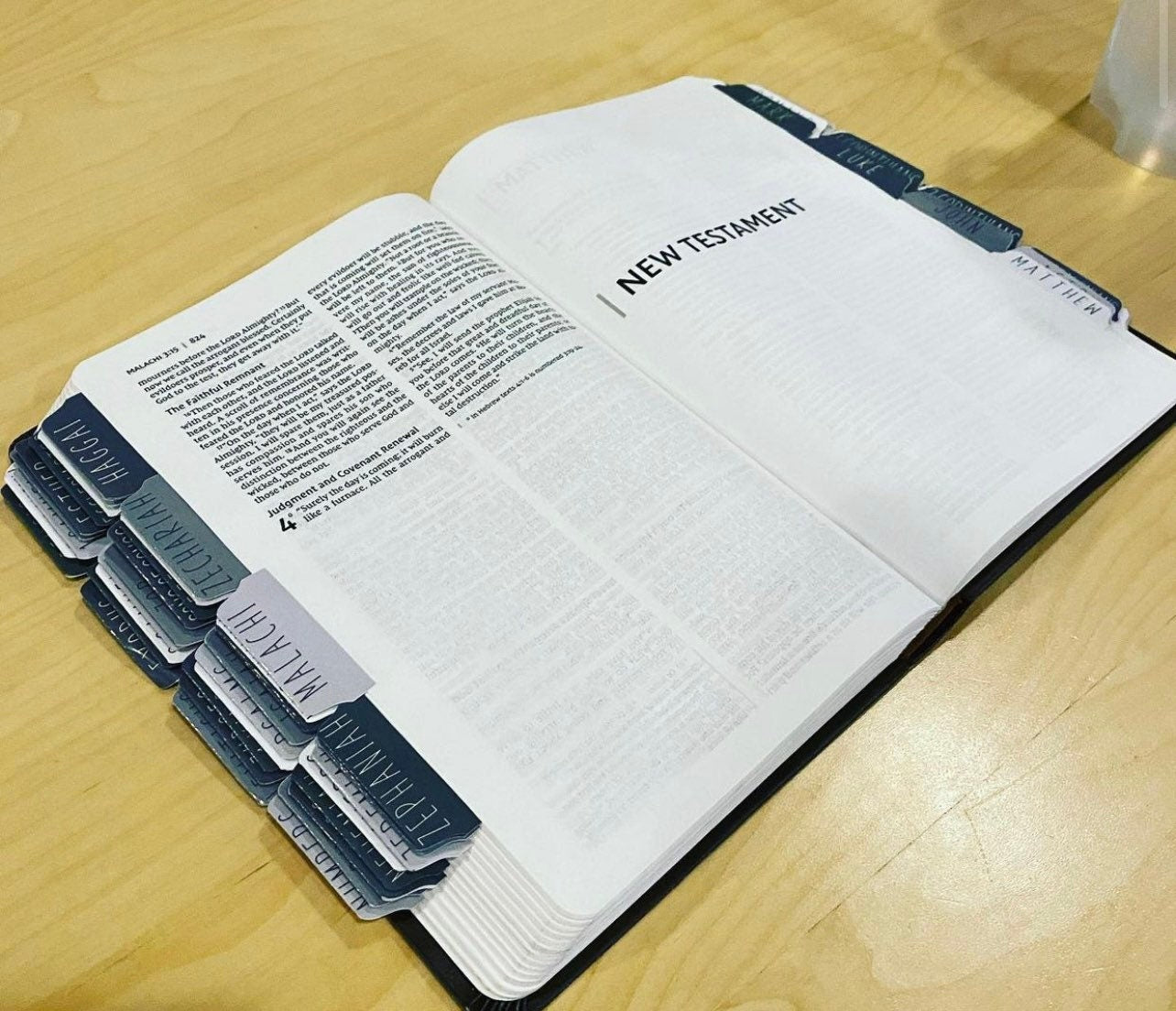 Glossy vinyl bible tabs with placement guide for bible study